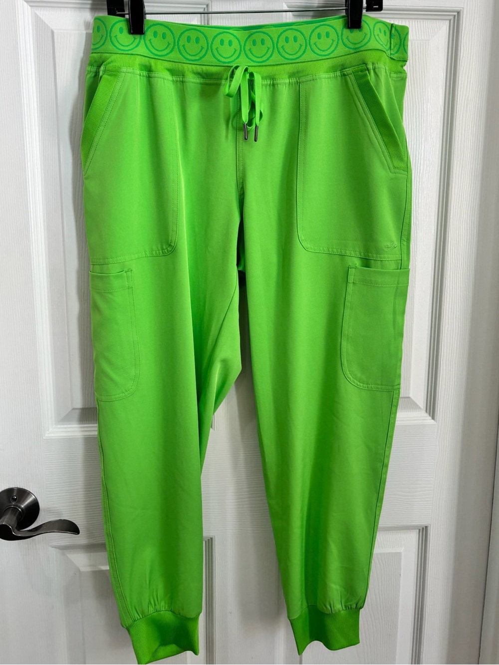 Ava Theresa Lime Green Women’s Drawstring Scrubs Jogger Pants Smiley Waistband